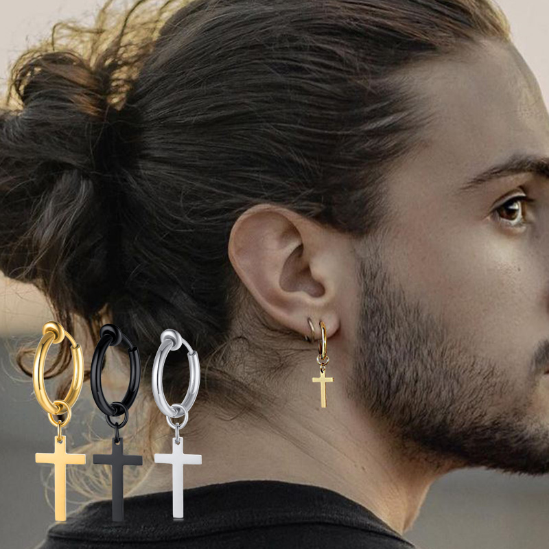 Conch Earring Hoop - Orecchini a croce da uomo, orecchini