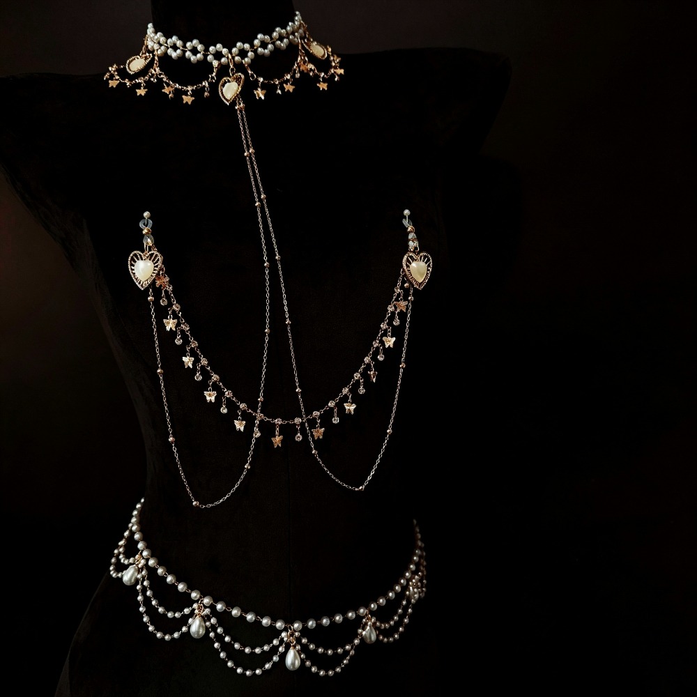 Body Jewelry Nipple Chain - Collana girocollo di perle, catena per