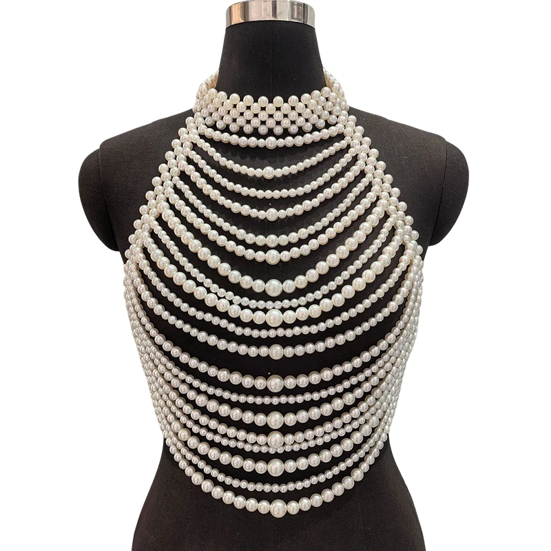 Body Jewelry Nipple Chain - Reggiseno con perle bianche multistrato fatto